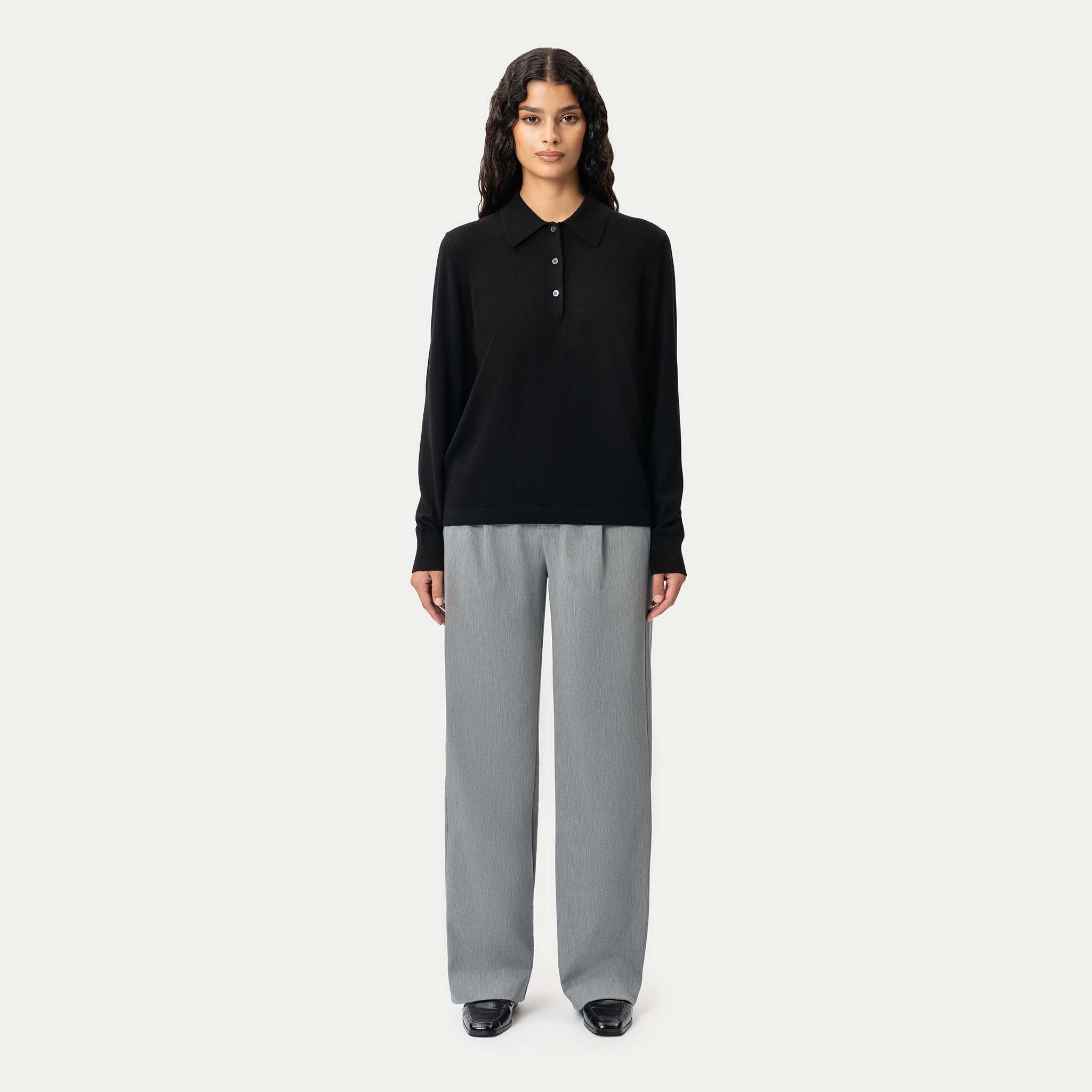 Merino Polo Shirt - Black - Ninepine