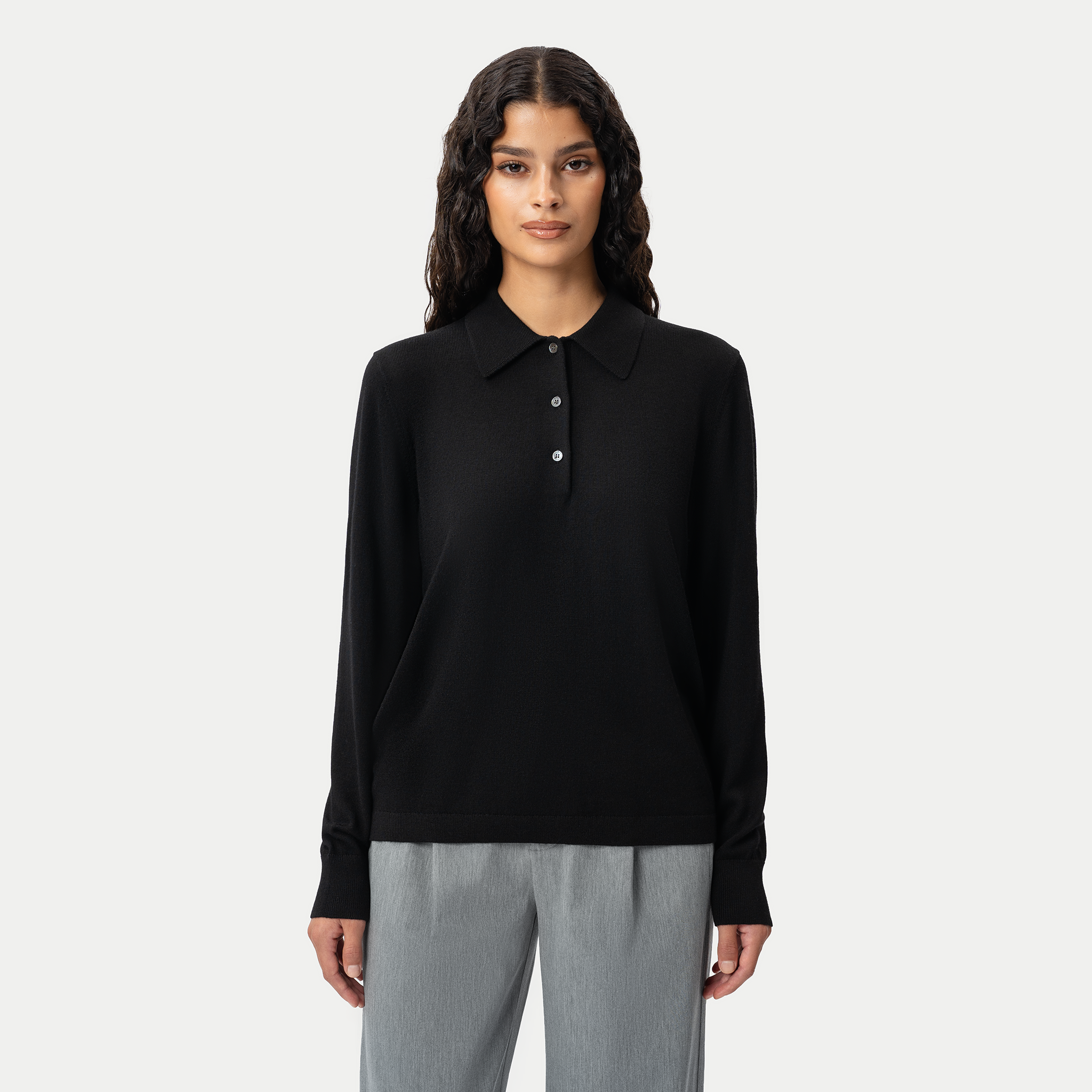 Merino Polo Shirt - Black - Ninepine
